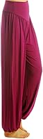 Vista 22 de Pantalones de algodón modal para mujer de AvaCostume, pantalones suaves para practicar yoga o deportes. Rojo vino