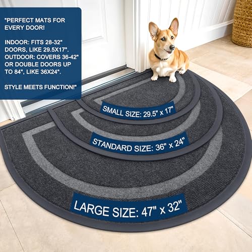 Image of OLANLY Half Circle Door Mat Indoor Outdoor Entrance Welcome, Waterproof All-Season, All-Weather Doormat, Sturdy Natural Rubber, Low Profile, Easy Clean Patio Porch Entryway Mat, 29.5x17, Grey