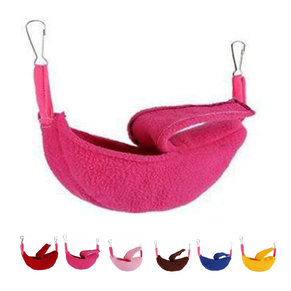 tooloflife Hamster Hanging House Hammock, Banana Hammock Cotton Hamster Hut Sleeping Nest, Winter Warm Plush Hanging Swing Bed for Guinea Pig Small Pet - Rose Pink