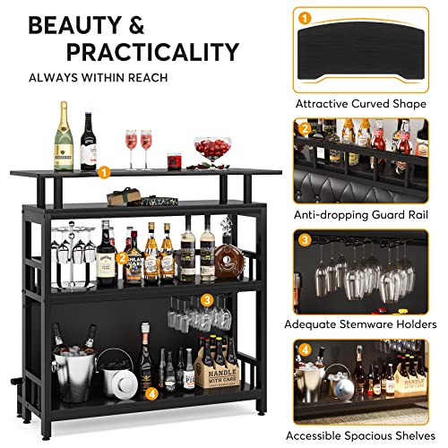 Tribesigns Bar Unit for Home Liquor, Black Entertainment Bar Upholstered Bar Table with Storage and Metal Front Footrest for Home, Balcony - Image 7