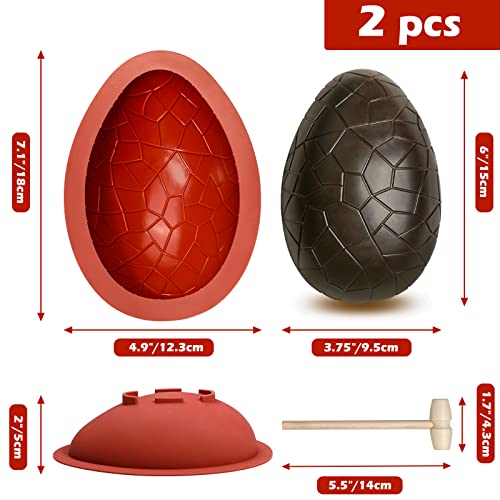 Webake Ostern Ei Silikonform Osterei Schokoladenform Silikon Dinosaurier Groß Eierform 2 Stück 3D Ostereier Backform Pralinenform mit 1 Hammer für Osterdekorationen, Süßigkeiten, Kuchen