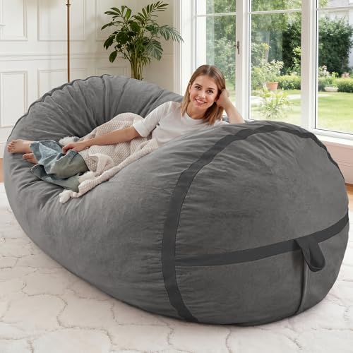Image of 5FT Bean Bag Chair 5'Giant Bean Bag Chairs with Adults, Large Beanbag Chair | Bean bag Lounger with Machine Washable Cover Dutch Velvet Fabric, Comfy Chairs for Living Room, Bedroom, Dorm, Darkgrey