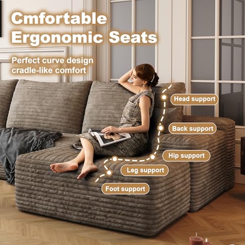 Image of 96 inch Sectional Couches for Living Room Cloud Couch Sofa with L-Shape Upholstered Boneless Couchs Modern Modular Sectional Couch with Chaise