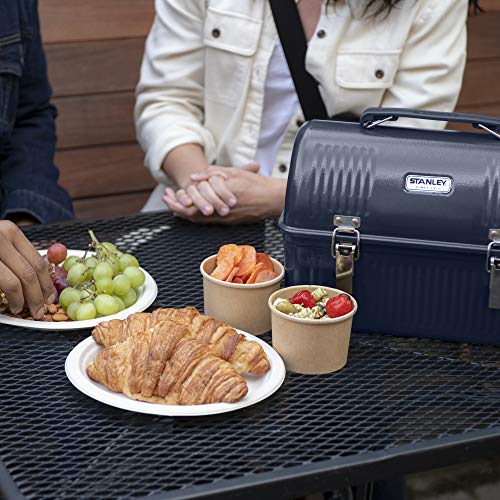 Image of STANLEY Classic Lunch Box 10 qt | Vintage Metal Lunchbox | Durable Meal Container with Handle and Latch | Stores Food, Drinks, Thermos, Water Bottle | Hammertone Navy