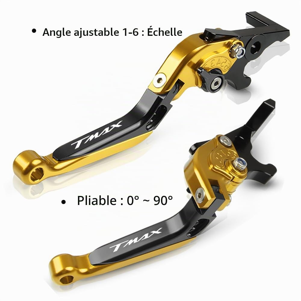 QJY-Motor Part-Store Adjustable Moto Leviers d'embrayage de Frein CNC pour T-MAX 530 500 2008-2016 Tmax 530 SX DX 2017 2018 2019 TMAX 560 2020 (Or/Noir) | T-MAX 530 500 2008-2016 | Leviers de frein d'embrayage | Tmax 530 SX DX 2017 2018 2019 TMAX 560 2020