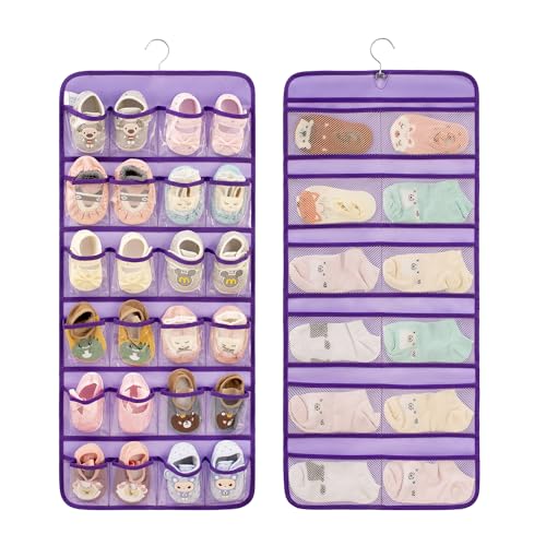 Dual-sided-Hanging-Baby-Shoes-Organizer-Closet-Toddler-Shoe-Storage-Holder-for-Kids-Bow-Socks-Underwear-PURPLE Dual-sided Hanging Baby Shoes Organizer Closet Toddler Shoe Storage Holder for Kids Bow Socks Underwear (PURPLE) - Image 1