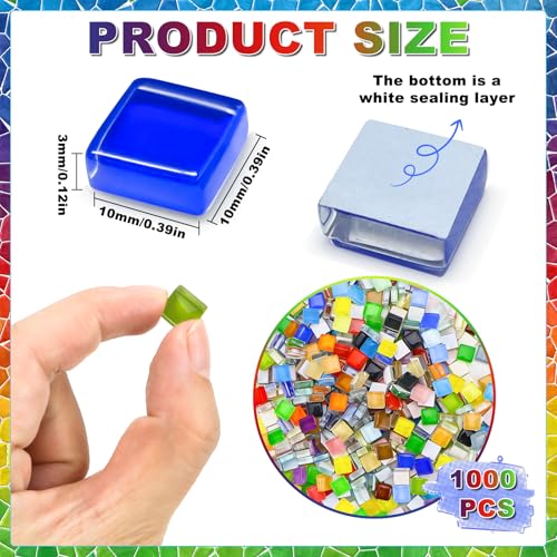 CHRI 1000g Glasmosaiksteine 1x1 cm Mosaiksteine Bunt kristall-mosaik-fliesen ca. 1200 Stück Mosaik Steine für DIY-Projekte, Basteln, Mosaikdekorationen (Buntmix)