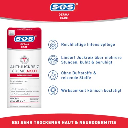 SOS Derma Care Anti-Juckreiz Creme Akut Intensivpflege (100 ml) – lindert Juckreiz bei trockener Haut...
