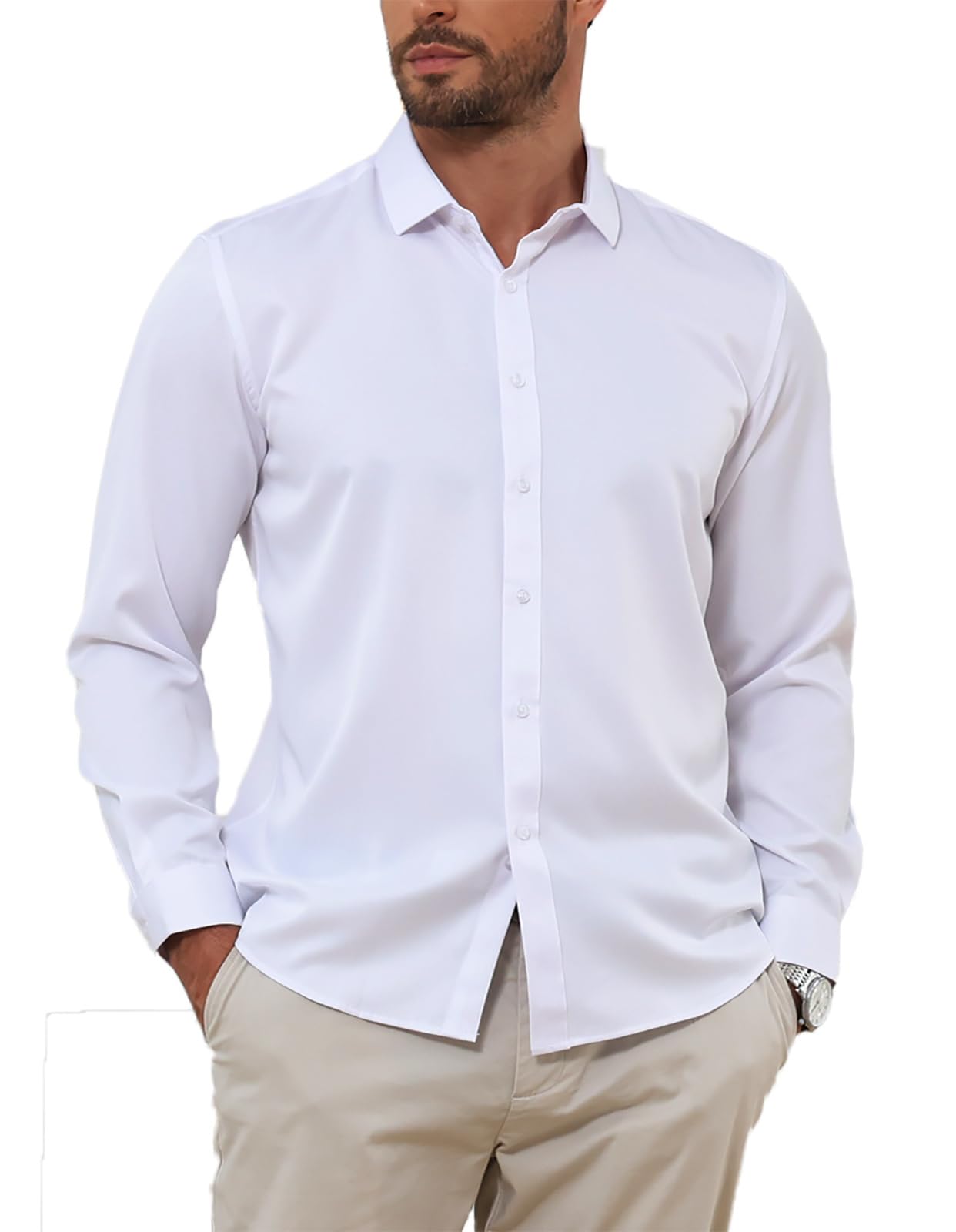 Halfword Herenoverhemd Lange Mouwen Overhemden Heren Formeel Zakelijk Jurk Shirts knoopsluiting Dubbele Manchet Zwart L