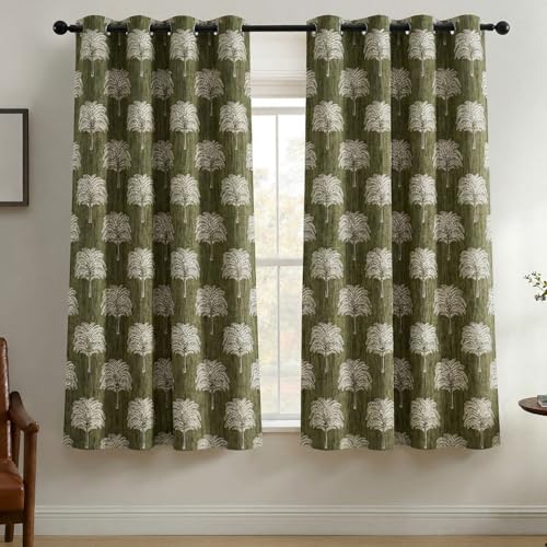 Image of Fashion String Elegant Tree 150 GSM Semi Transparent Eyelet Polyester Window Curtains - 5 Feet, Green (Set of 2)