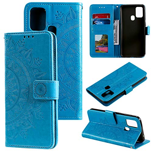 HTDELEC Funda Samsung Galaxy A21s Azul,Premium y Elegante Cuero PU Cover [Slim Flip] Protective Funda Case con Cierre Magnético Incorporado para Samsung Galaxy A21s(T-Azul)