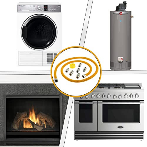 72"Flexible Stainless Steel Gas Line For Dryer, Garage Heaters, Gas Stoves, Water Heater; 5/8" Od(1/2" Id) Gas Flex Line With 1/2" Fipx1/2"Mipx3/4"Mip Fittings,Natural Gas Connector Hose #TOP3