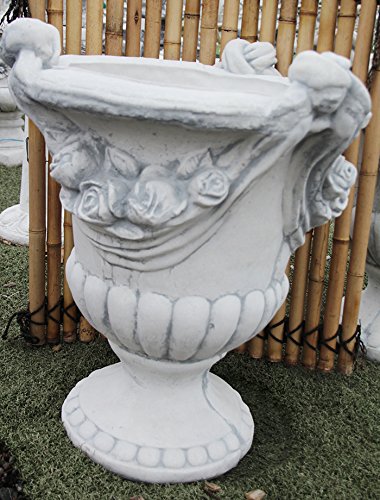 Amphore, zum bepflanzen, mit Rosen verziert, aus Steinguss