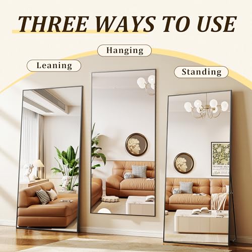 Image of BEAUTYPEAK 86 inchx40 inch Rectangle Full Body Floor Mirrors, Full Length Mirror with Stand, Large Black Mirror for Bedroom, Dressing Room, Leaning, Standing or Hanging Horizontally /Vertically