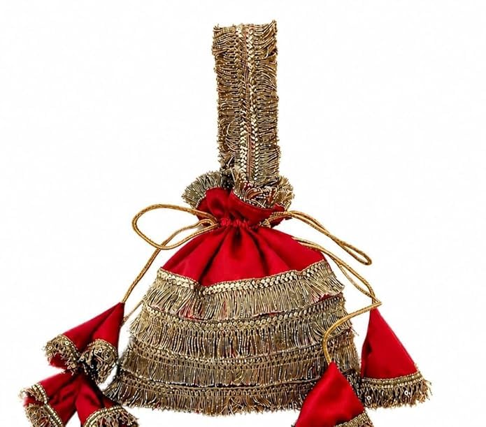 Red Potli Bag Women Embroidered Drawstring Ethnic Potli Purse Bridal Wedding Return Gift Bag Festive Navratri Diwali Party Favour Shaadi Potli Handbag-picture-17