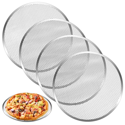 FdcZeyxior 4 Packs Pizza Screen 12 Inch Seamless Seamless Aluminum Alloy Round Pizza Crisper Tray Rack Restaurant-Grade Mesh Baking Screen Pan for Home Kitchen Oven BBQ Baking