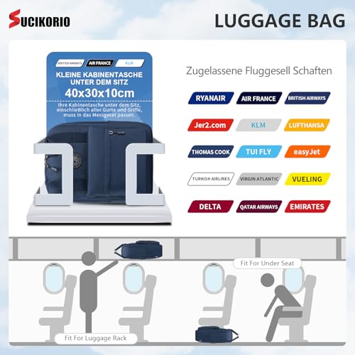 SUCIKORIO 40x30x10cm Lufthansa British Airways Reiserucksack Handgepäck Flugzeug, Wasserdicht Oxford Handgepäck Travel Rucksack mit 14 Zoll Laptopfach Daypack Schulrucksack für Damen, Herren, Reisen