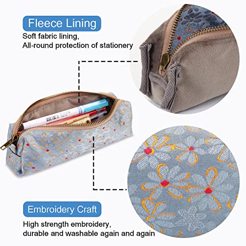 Image of Embroidered Small pencil case, pencil pouch,Portable Pencil Bag,Cosmetic Bag Coin Pouch,Office Stationery Organizer, woman,Adult (wathet)