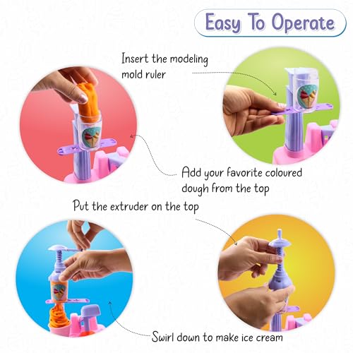 Image of Chanak Play Dough Ice Cream Maker Set, Safe Non-Toxic Dough Ice Cream Maker Including 6 Color Dough Tubes Each 50g + 1(100gm) for Boys Girls, Above 3+ Age (Pink)