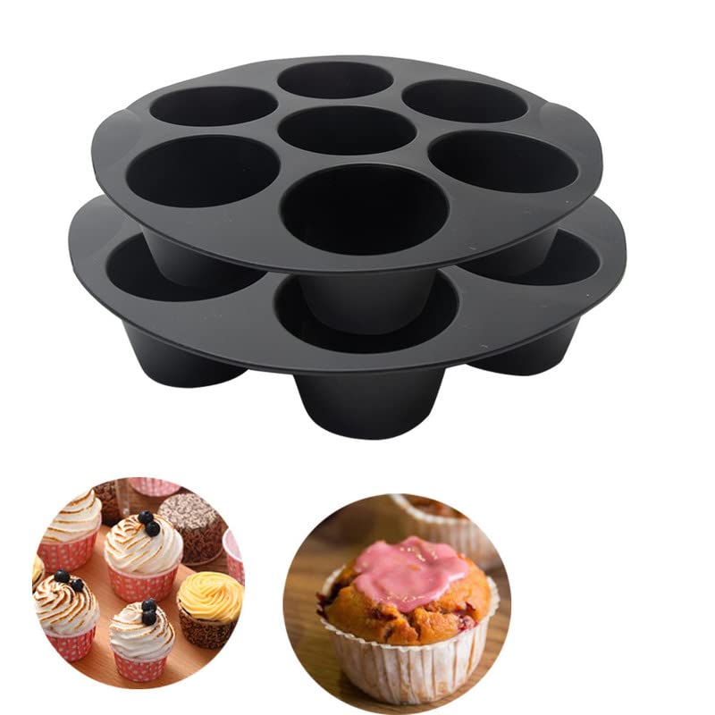 Jiakalamo Silicone Muffin Cake Cups,7-Cup Non-Stick Bakeware,Baking Case Muffin Cupcake Baking Mould for Making Chocolates,Round Muffin Tray Accessory for Oven,Air Fryer(Size:2Pcs,8.27in)