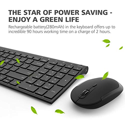 Image of iClever GK03 Wireless Keyboard and Mouse Combo - 2.4G Portable Wireless Keyboard Mouse, Rechargeable Ergonomic Design Full Size Slim Thin Stable Connection Keyboard for Windows 7 /8 /12, Mac