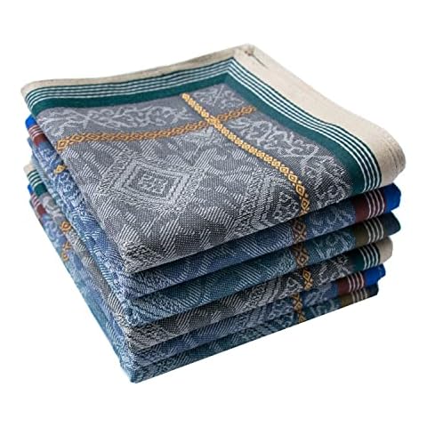Mens Soft Cotton Handkerchiefs Old-fashioned Jacquard Pattern Assorted Pack 3PCS Cover