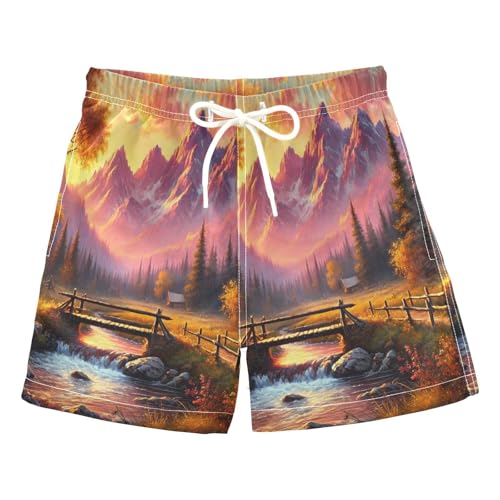 Mountains River Orange Boys Swim Trunks Quick Dry Toddler Swimsuit Boy Board Shorts Bathing Suits Swimwear XL