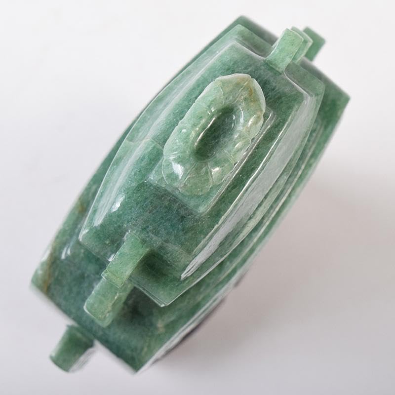 中国 玉石翡翠彫刻 飾壷 約530g 唐木台付 D R8759