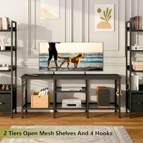 Furologee TV Stand for TVs up to 55 Inch, Entertainment Center with Open Storage Shelves, TV Media Console Table with Soundbar Shelf for Living Room, Bedroom, Black Oak - Image 4