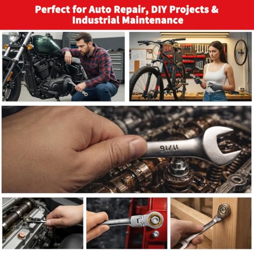 Image of Professional Ratcheting Wrench Set,22-Piece SAE&Metric Combination Ratchet Wrenches 72-Tooth Reversible Mechanism,Premium Chrome Vanadium Steel Flex Head Wrench Set for Mechanics and Automotive Repair