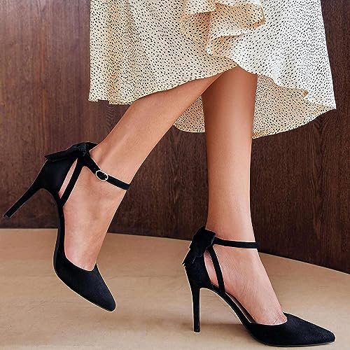 Image of Fashare Womens High Heels Bow Tie Back Sexy Stiletto Ankle Strap Wedding Dress Pumps Shoes