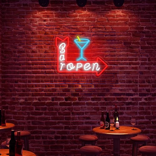 Image of Bar Open Neon Sign, LED Bar Sign Light 15.35 x 11.81 Inch with Dimmer, USB Powered Wall Decor for Home Bar Man Cave Pub Restaurant Beer Bar Game Room Party Decor