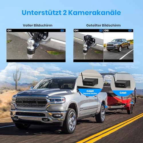 AUTO-VOX Solar Rückfahrkamera Kabellos Set mit IR Nachtsicht, 7' 1080P Funk Digital...