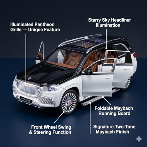 Image of Mercedes-Maybach GLS 600 1:24 Scale Die-Cast Car Model - Illuminated Grille Starry Sky Sound Light Pull-Back Alloy Two-Tone Luxury SUV Collectible