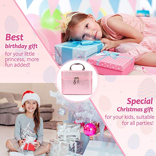 balnore 34 Pcs Kids Makeup Toys Real Girls Makeup Kit Washable Makeup Toy Set with Fashion Portable Makeup Box Including, Eye Shadows, Lipstick, Liquid Foundation, Nail Polish, Wig and Royal Crown