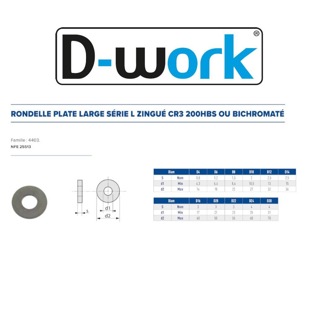 D-Work - Arandelas planas anchas, M22 mm, NFE 25513, cincado CR3, 50 unidades