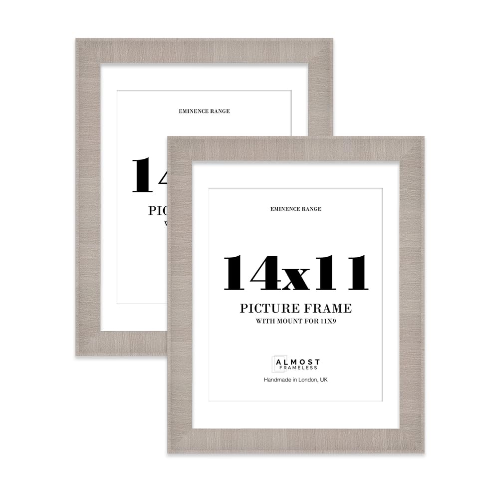 14x11" Grey Picture Frame with 11x9" Mount - Shabby Chic Photo Frame with Distressed Finish, Wall Hooks and Kickstand, 32mm Edge - 2 Pack โ image 1