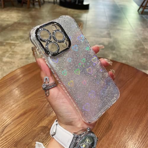 Coque iPhone 15Pro Max paillettes argent avec film objectif intégré protecteur
