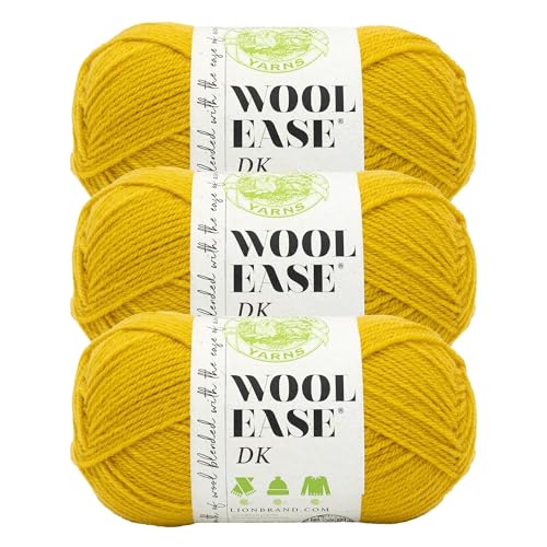 Image of Lion Brand Yarn, Wool-Ease DK Crochet & Knit Yarn, Goldenrod Yellow, 3 Pack | Classic DK Weight Wool Acrylic Blend Knit & Crochet Fiber for Warm Blankets, Light Sweaters, Fall & Winter Hats