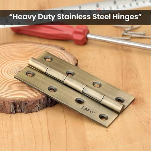 Image of LAPO Door Butt Hinges, 5 Inchx12 Gauge /2.5mm Thickness, Premium Stainless Steel Hinges, Smooth Operation, Applicable for Main Door, Office and Hotel, 5 Years Warranty, Antique Finish, Pack of 3