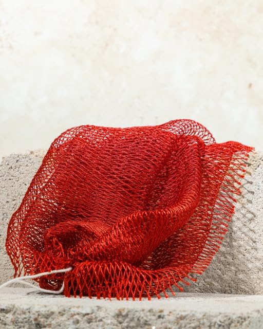 African Exfoliating Net Sponge, Authentic and Ethically sourced from Nigeria (Red, 1 Count (Pack of 1))