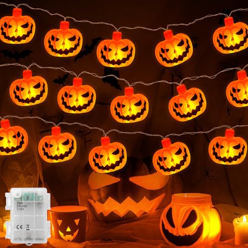 Jsdoin Halloween-Licht-String, 6M 40LED Kürbis-Licht-String-Batterie im Freien hell und blinkend, IP65 wasserdichte Batterie Box Halloween-Feier, Zombie-Themenparty
