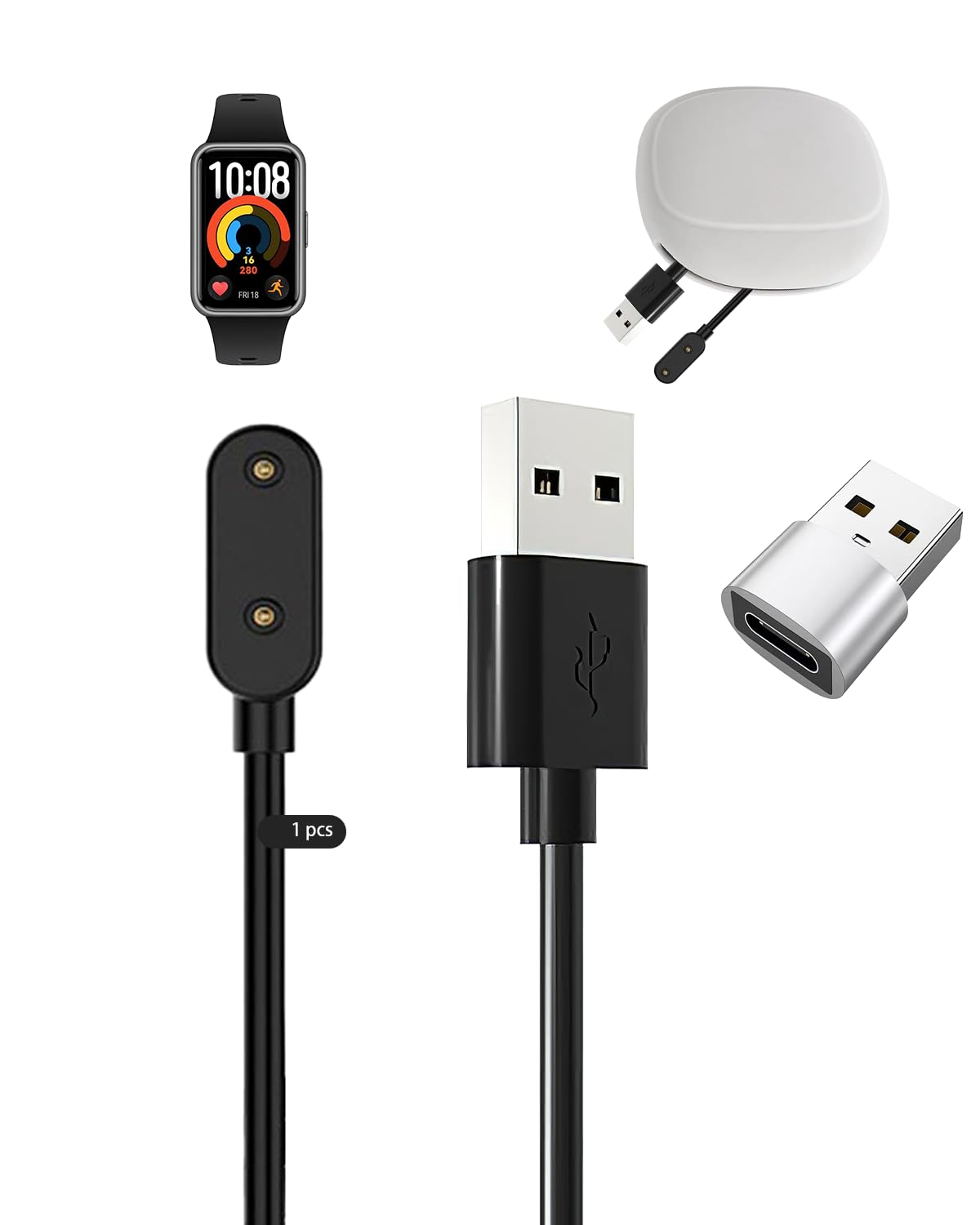 für Huawei Band 11. Silikon-Aufbewahrungstasche & USB-C Adapter - 60cm Ersatz-Ladegerät Reiseset