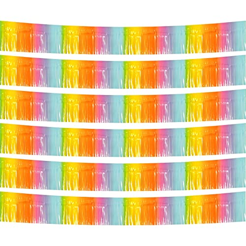 Image of 6 Pack 10 Feet Foil Fringe Garland Metallic Tinsel Streamers Banner Wall Hanging Backdrop Banner for Parade Floats, Thanksgiving, Christmas, Birthday, Halloween Party Decorations(Light Rainbow)