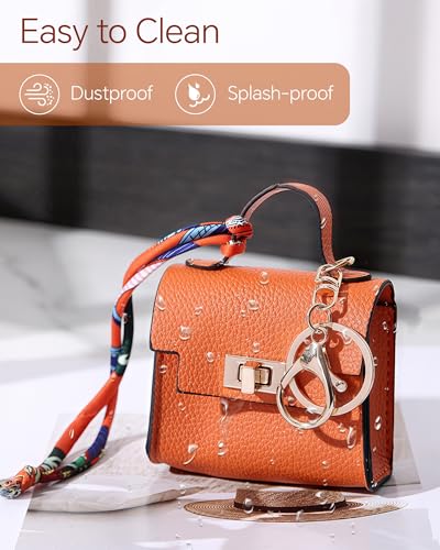 2 Pack Mini Backpack Keychain PU Leather Tiny Bags for Purse Pocket Bag Card Holder Data Cable Organizer Pouch Orange White (Orange + White)4