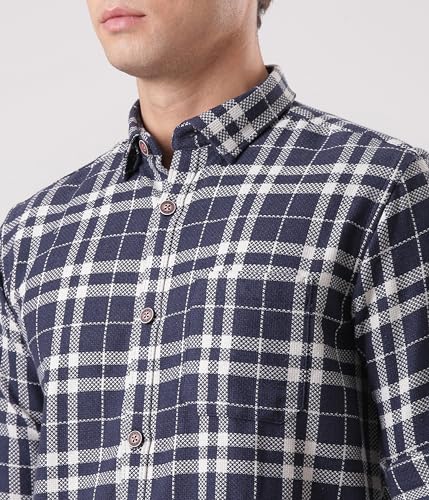 Image of TURMS Men's Casual Checks Shirts, Odor Control, Moisture Wicking, Button Down Collar, Cool Tech Cotton Fabric, Tailored Fit, Full Sleeve