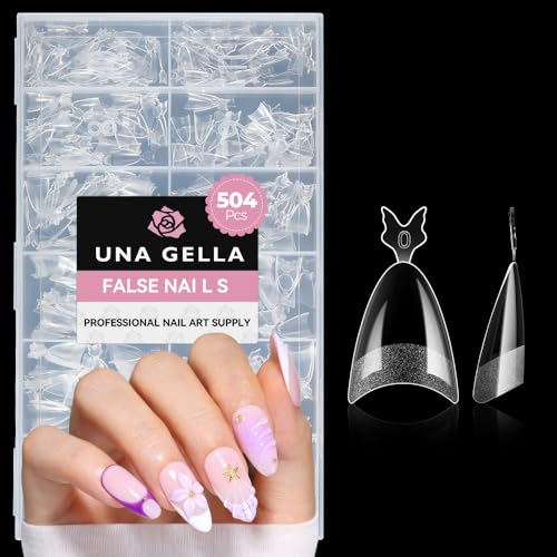 Image of UNA GELLA Gel Nail Tips Almond Shape: 504pcs Medium Almond Nail Tips Half Cover Upgrade Soft Gel Matte Design for DIY Press On Nails Acrylic False Nails Tips 12 Sizes