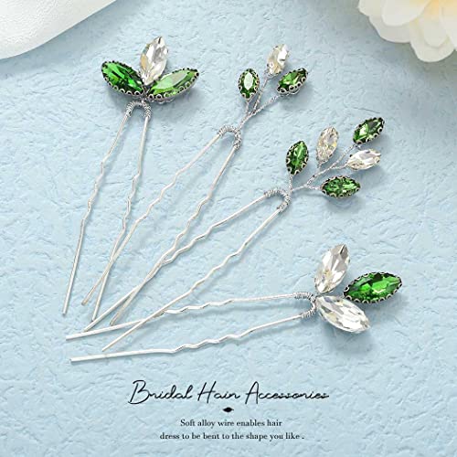 Pinzas para cabello nupcial con cristal verde, pack de 4 miniatura 2