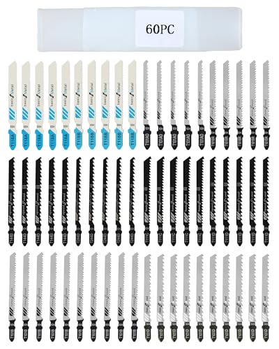 60 pièces Lames de Scie Sauteuse – Lame de Scie Sauteuse T-Shank pour bois, plastique et métal, lame scie sauteuse bois, lame de scie a metaux, lames...