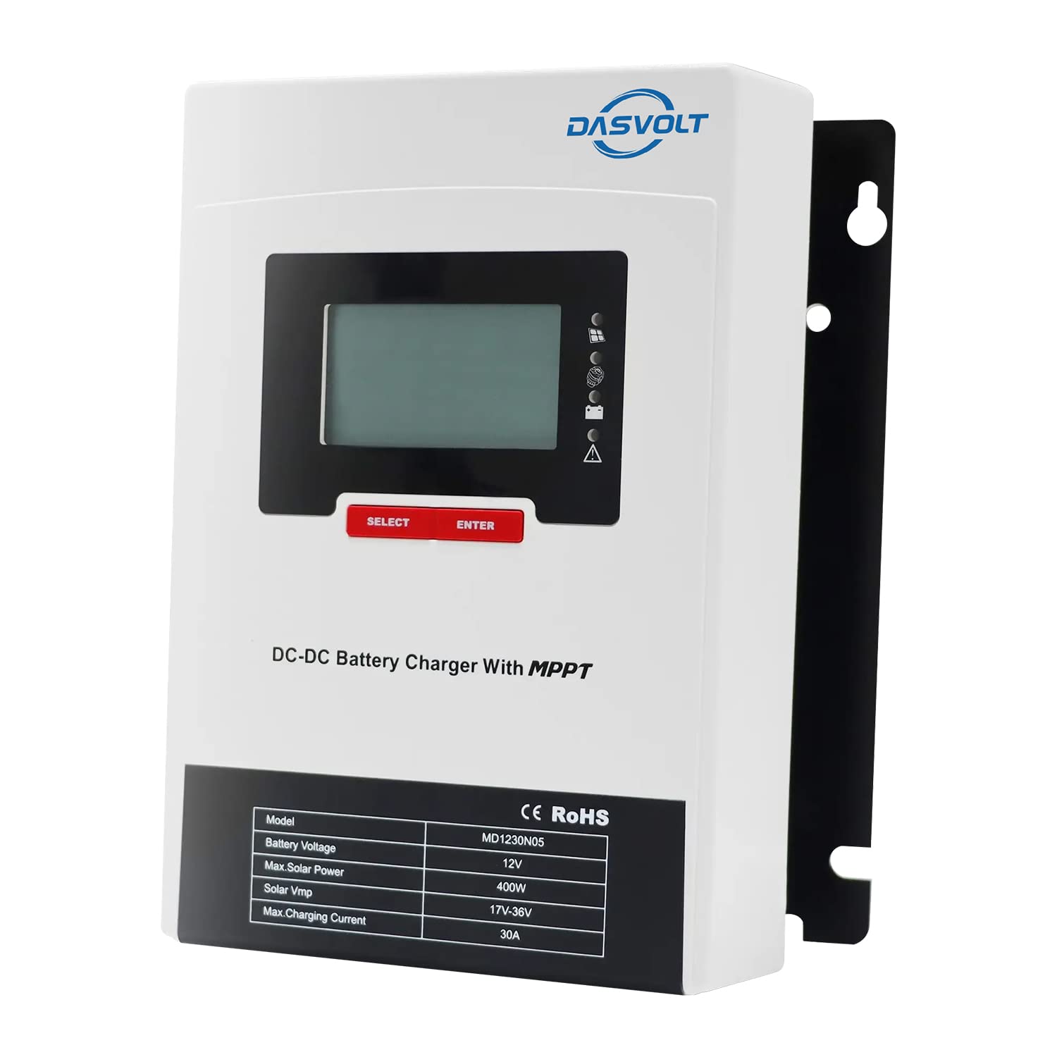 DASVOLT®, Ładowarka 12 V 50 A DC/DC MPPT z wbudowanym wejściem do systemu podwójnego akumulatora, wielostopniowe ładowanie, SRNE MD1250N05, baterie żelowe i litowe do samochodów kempingowych, łodzi